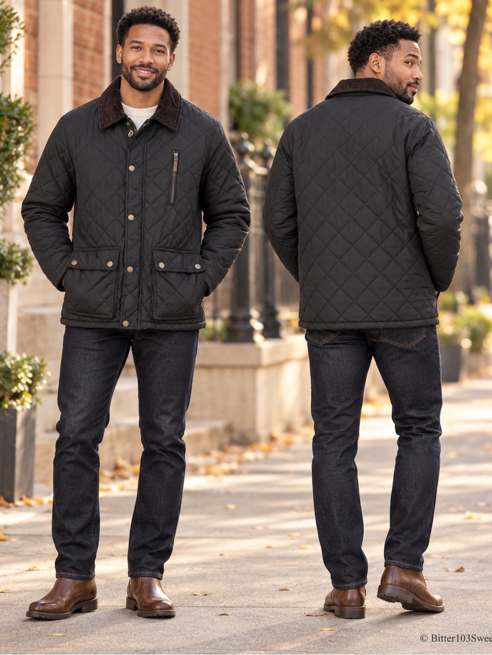 Brave Soul Men’s Black Quilted Jacket Corduroy Collar